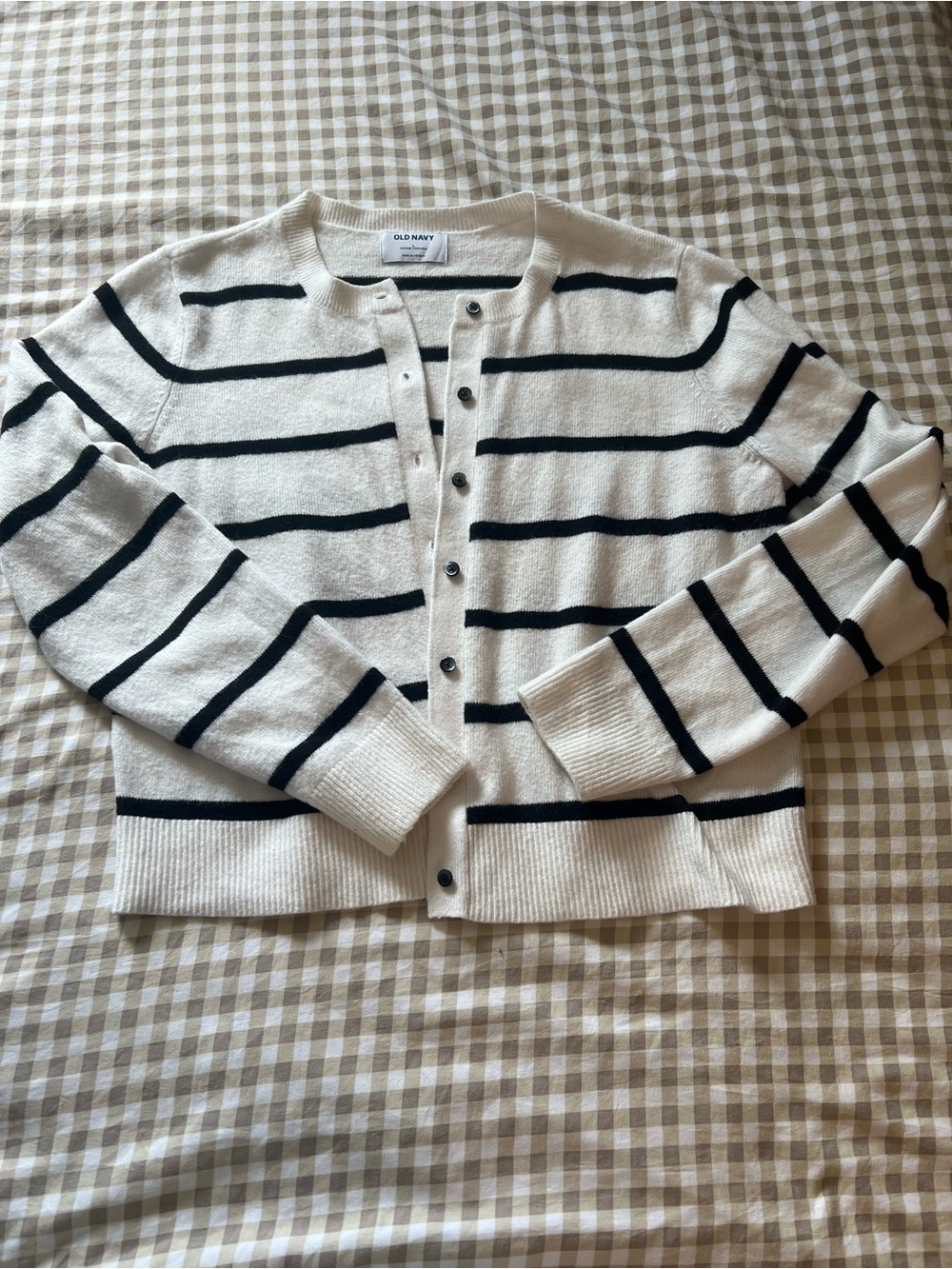 Old Navy Cream and Black Striped Button-Front Cardigan